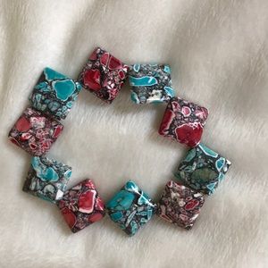 Square red and blue marble bracelet